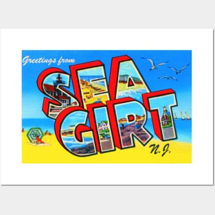 Greetings from Sea Girt New Jersey, Vintage Large Letter Postcard Posters and Art